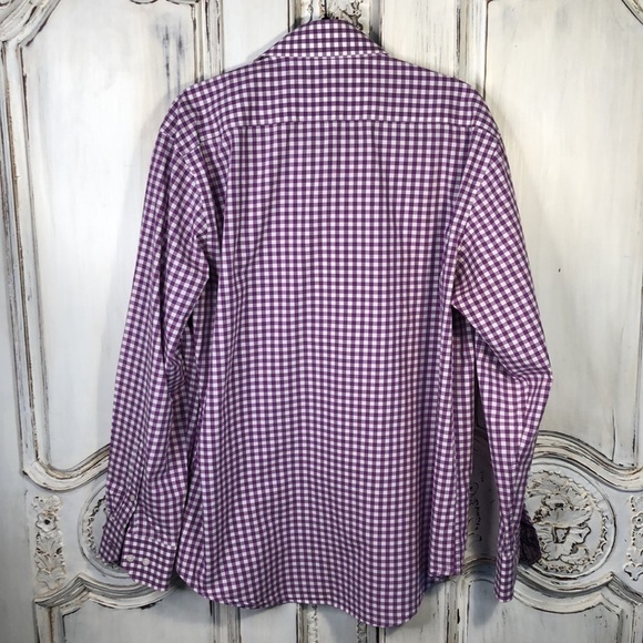 Men’s Bristol & Bull 100% Cotton Orchid, and White Gingham Check Dress Shirt - Picture 7 of 9